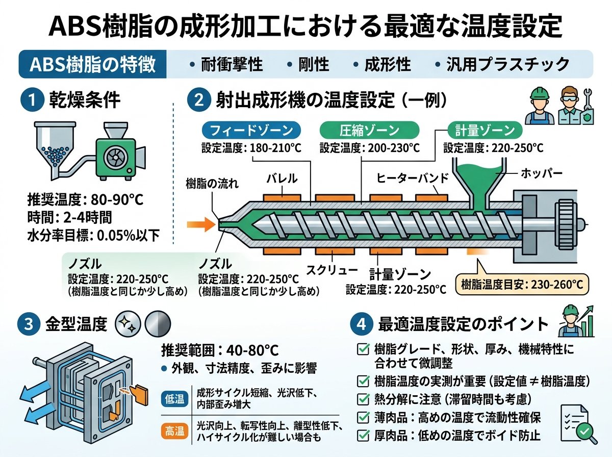 ABS樹脂の成形加工における最適な温度設定