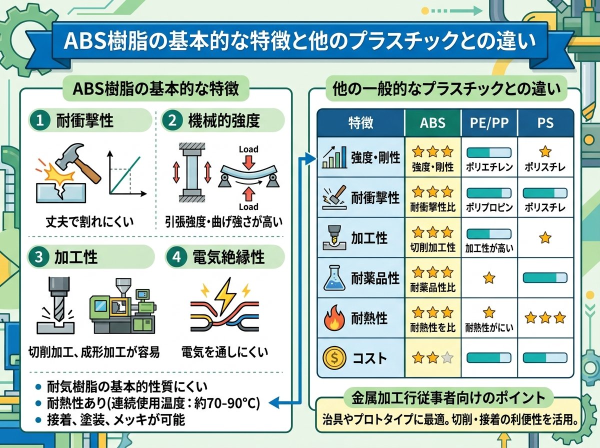 ABS樹脂の基本的な特徴と他のプラスチックとの違い