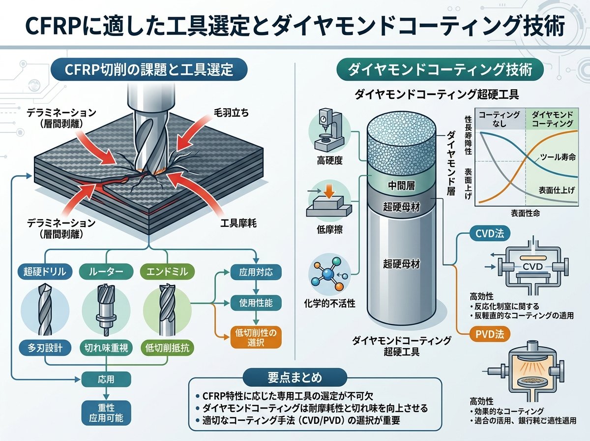CFRPに適した工具選定とダイヤモンドコーティング技術