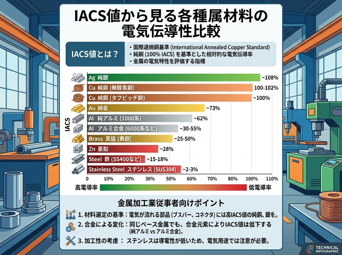 IACS 値から見る各種金属材料の電気伝導性比較