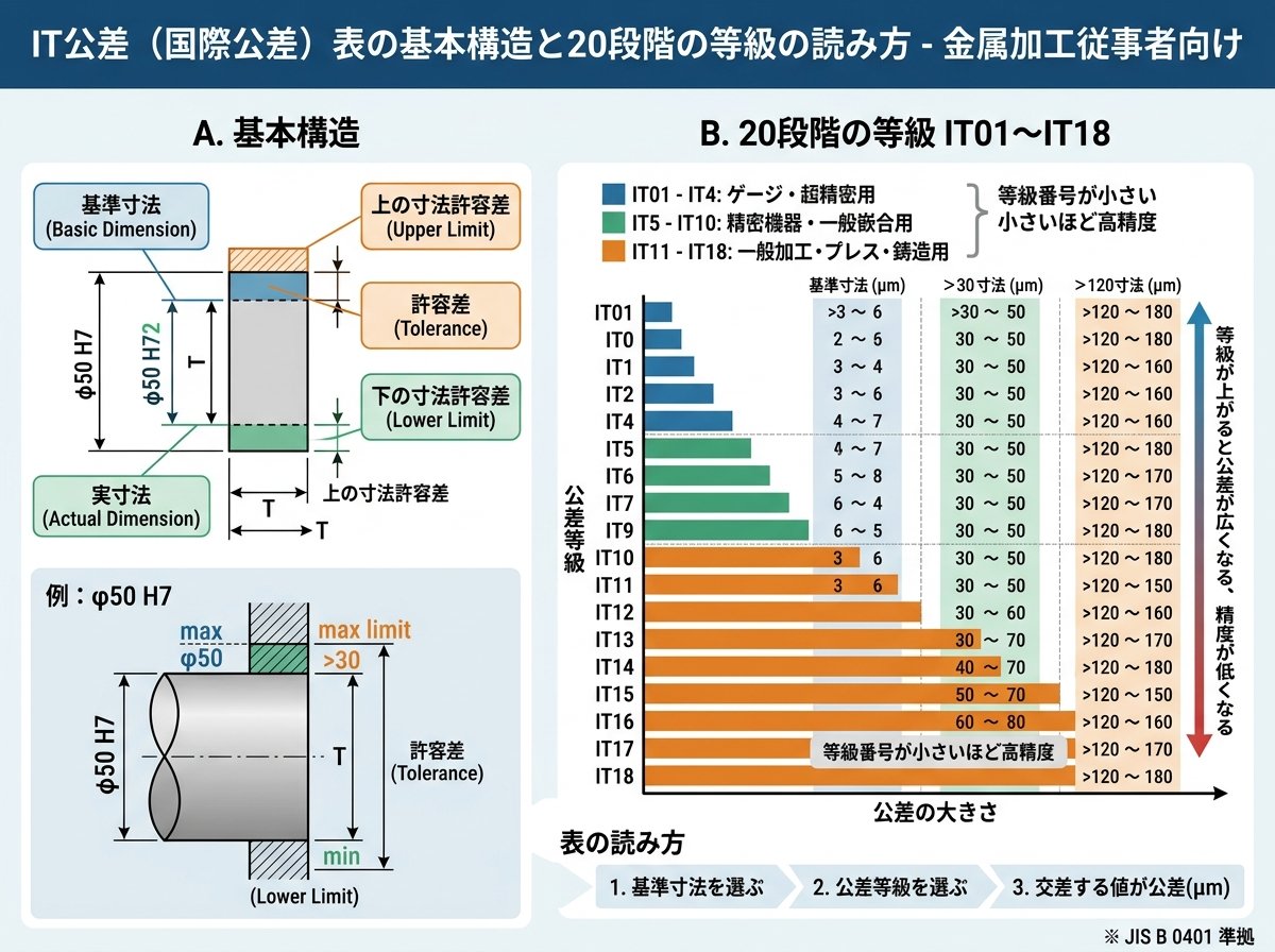 IT公差 表の基本構造と20段階の等級の読み方