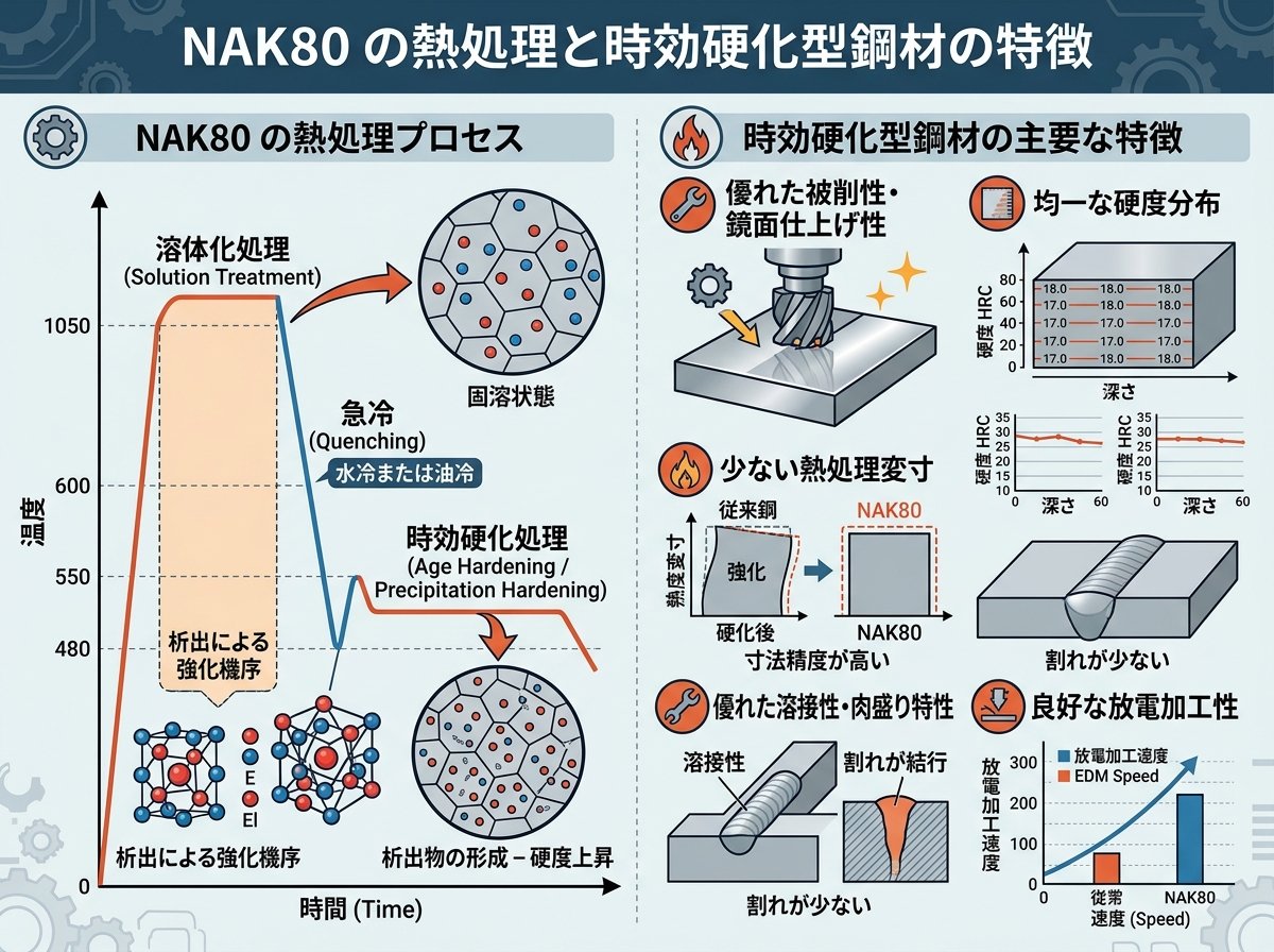 NAK80 の熱処理と時効硬化型鋼材の特徴