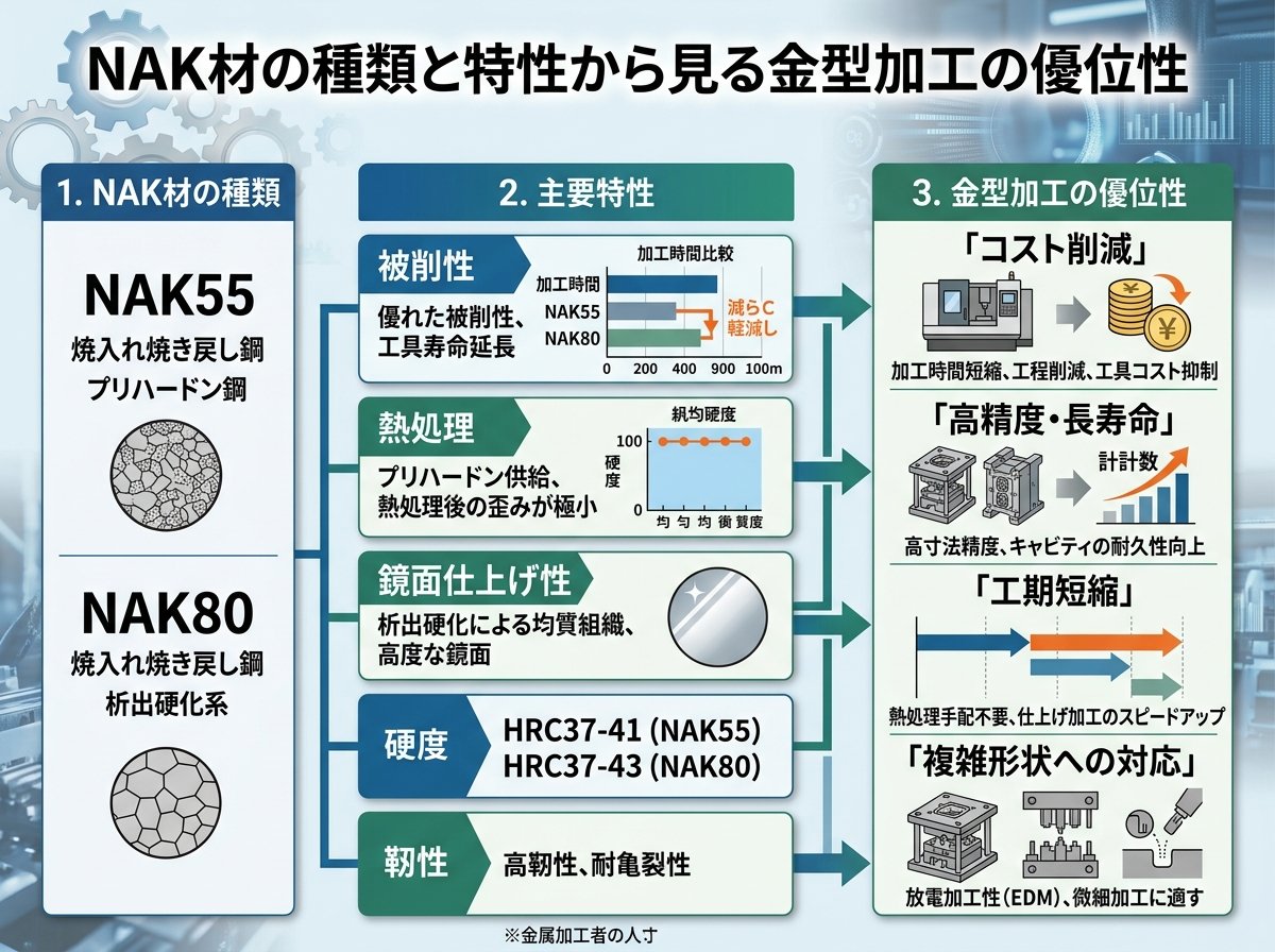 NAK材の種類と特性から見る金型加工の優位性