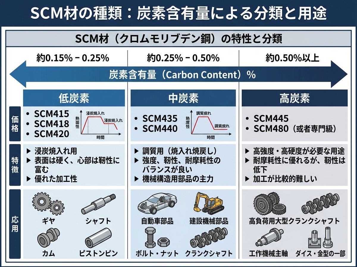 SCM材の種類 炭素含有量による分類と用途