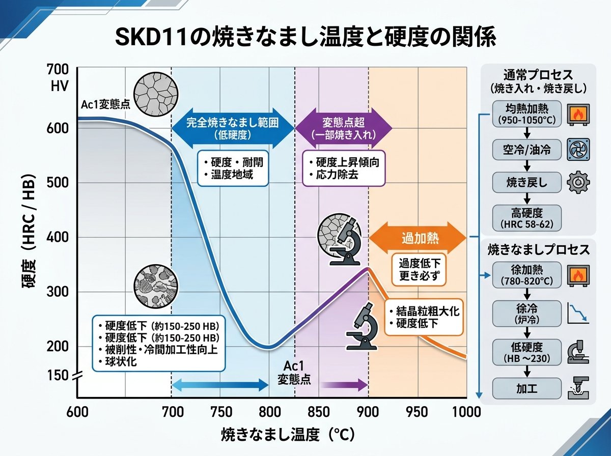 SKD11の焼きなまし温度と硬度の関係