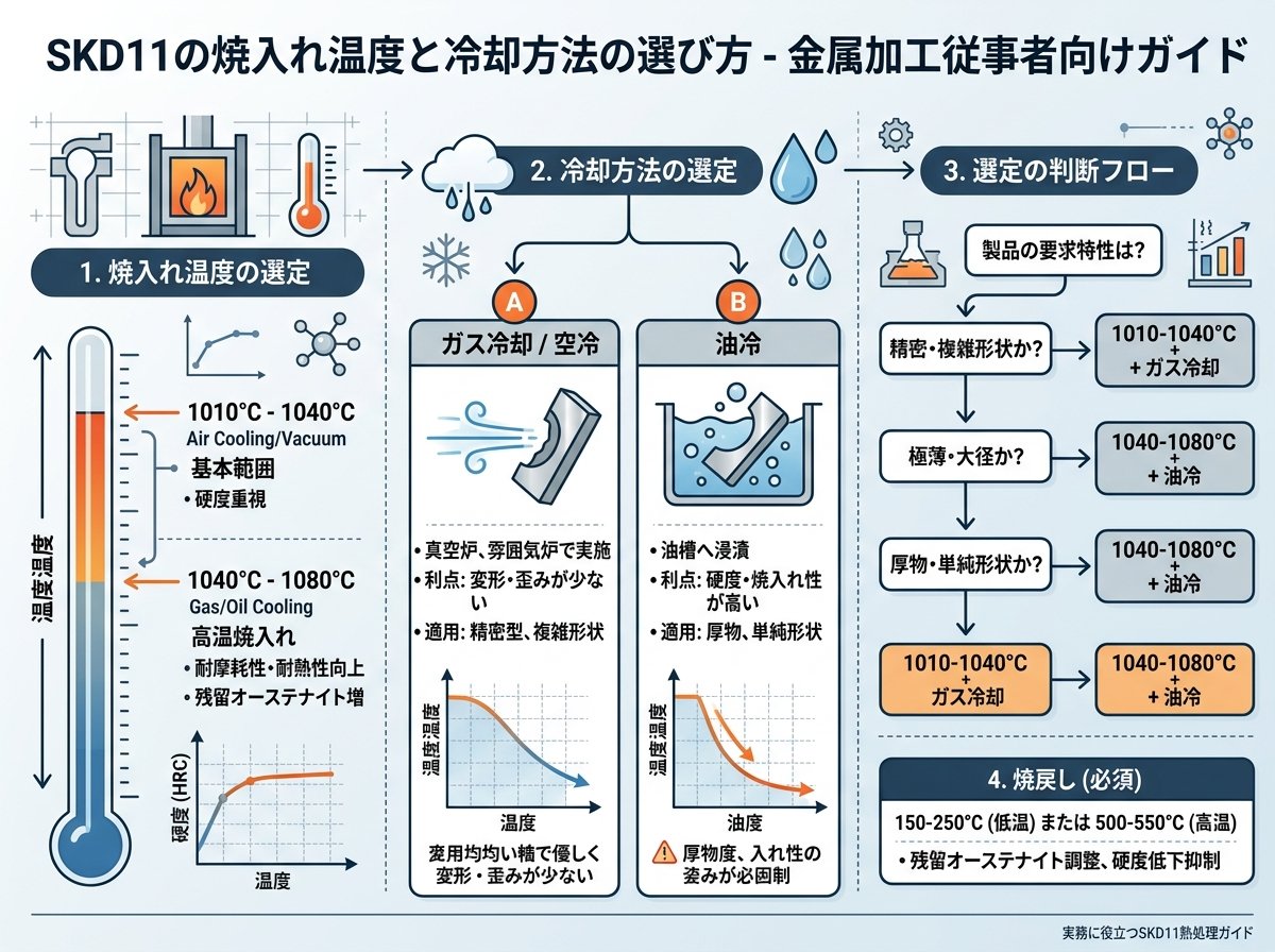SKD11の焼入れ温度と冷却方法の選び方