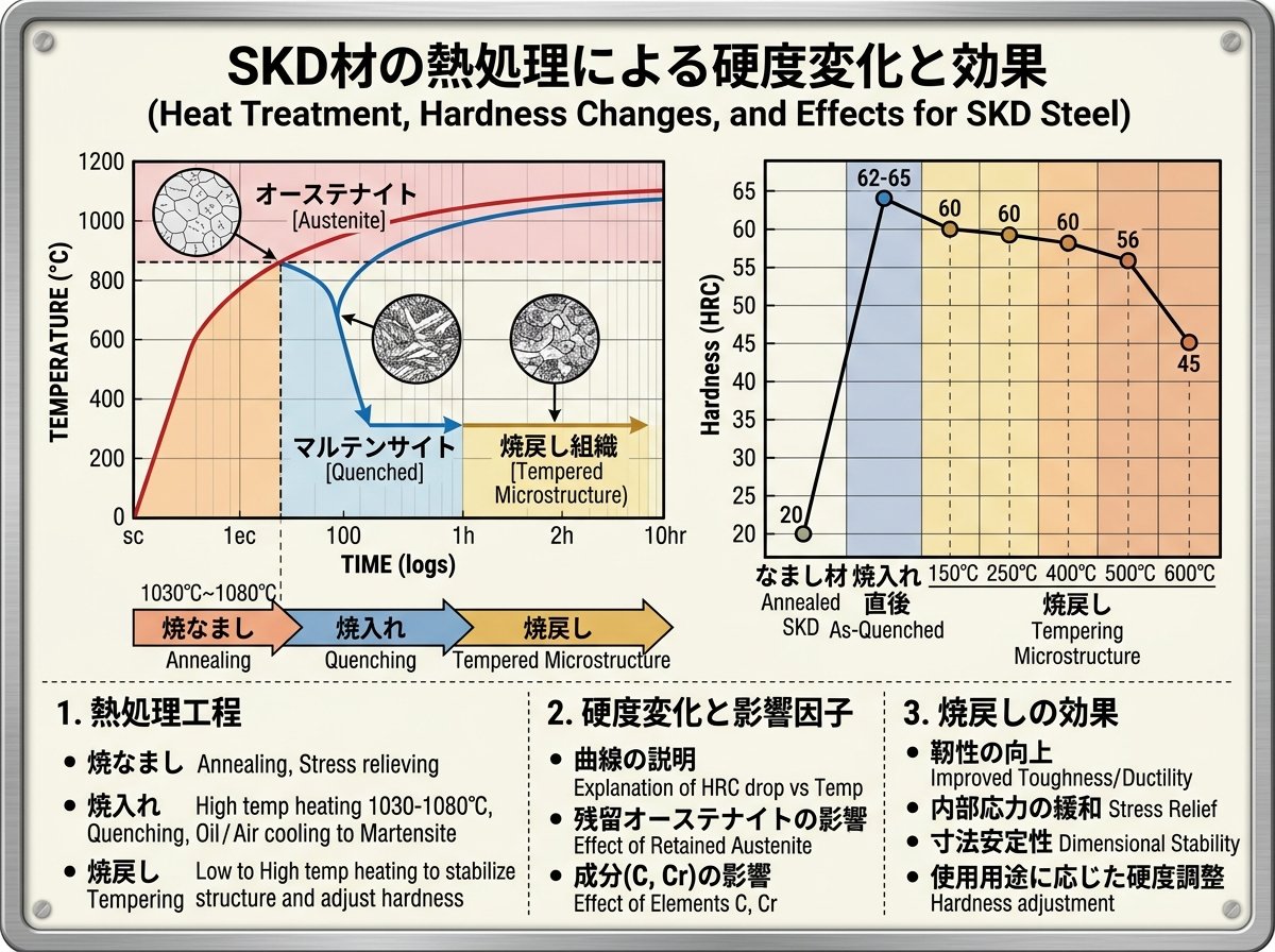 SKD材の熱処理による硬度変化と効果