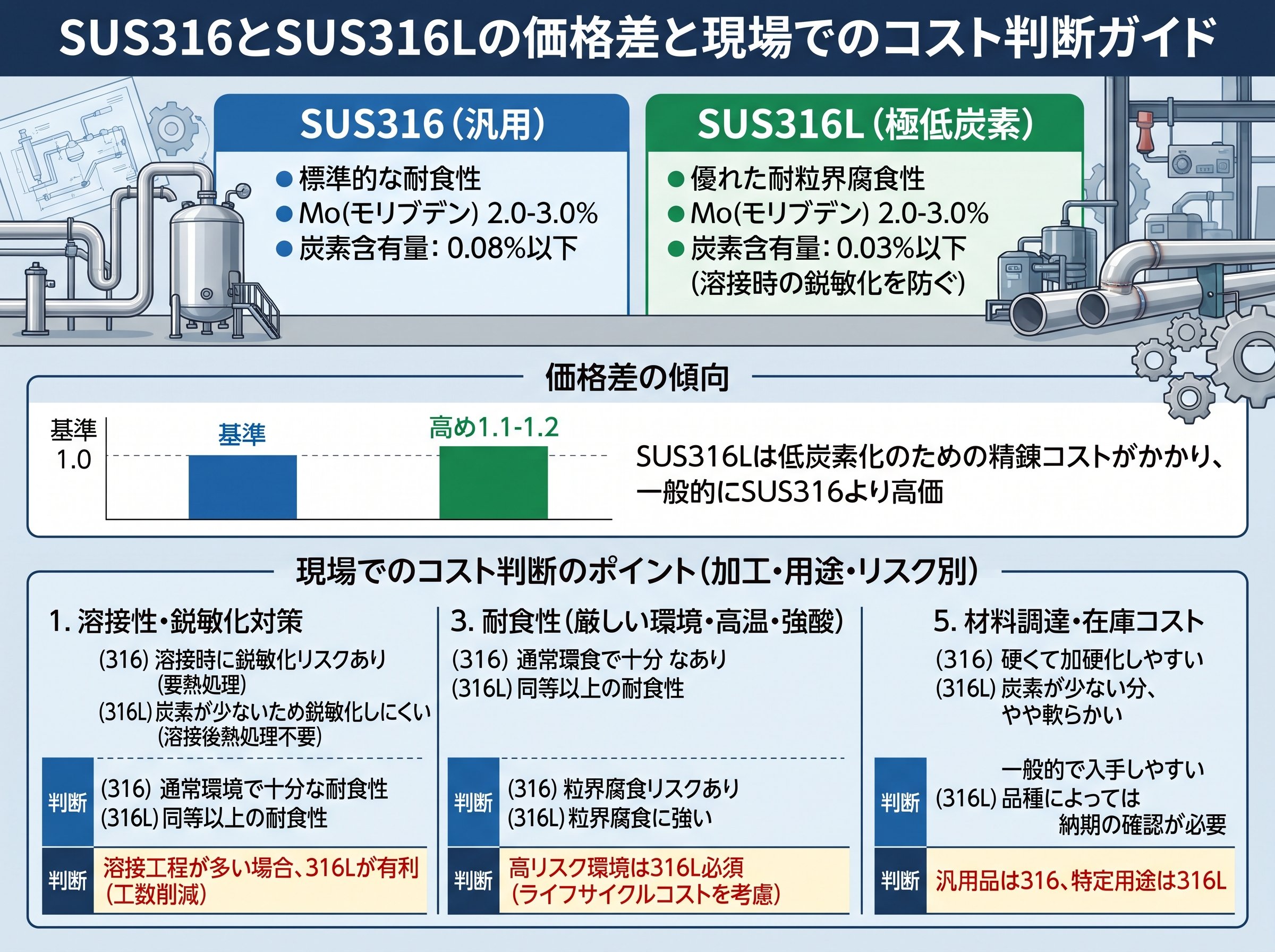 SUS316とSUS316Lの価格差と現場でのコスト判断