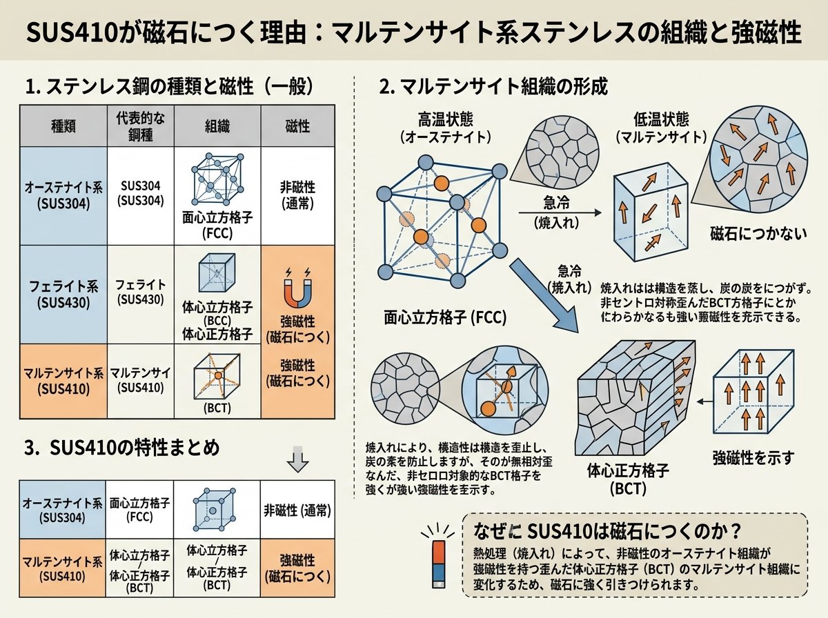SUS410が磁石につく理由:マルテンサイト系ステンレスの組織