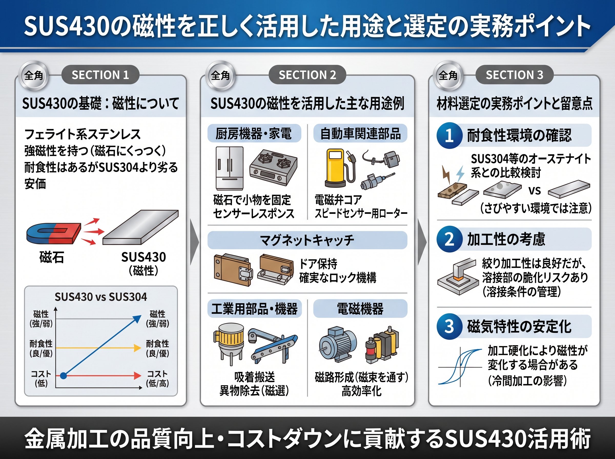 SUS430の磁性を正しく活用した用途と選定の実務ポイント