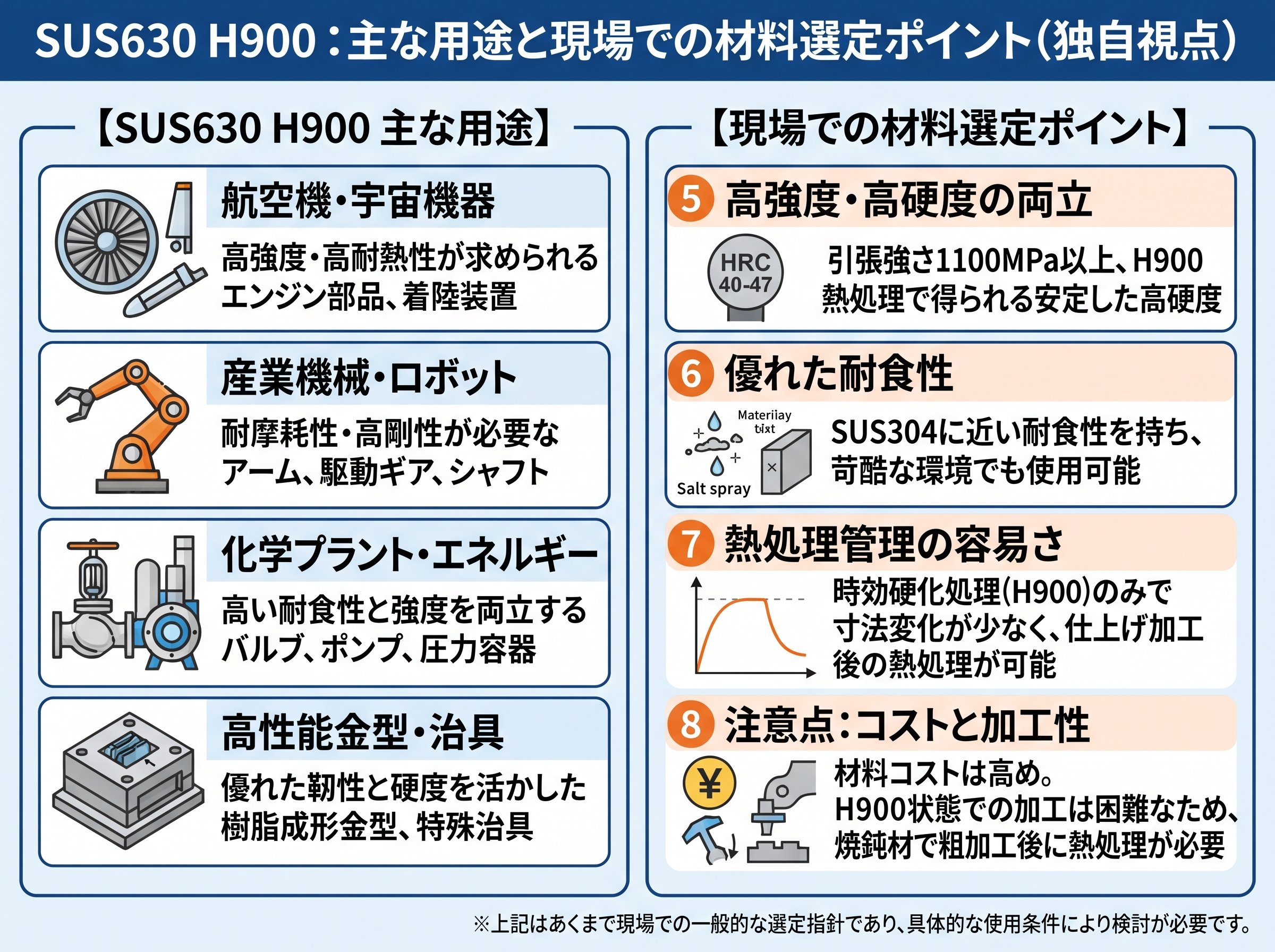 SUS630 H900が使われる主な用途と現場での材料選定ポイント(独自視点)