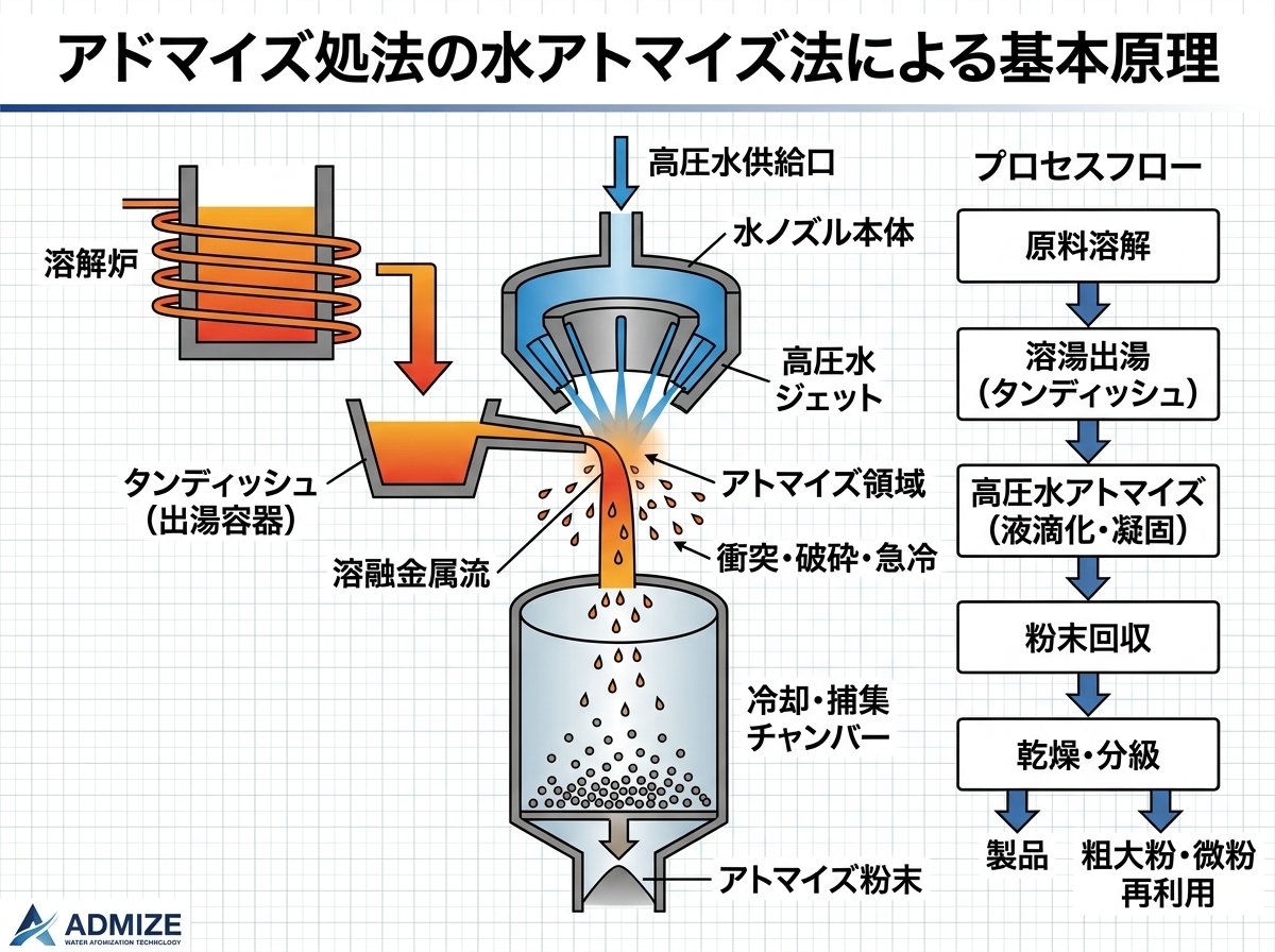 アドマイズ処法の水アトマイズ法による基本原理