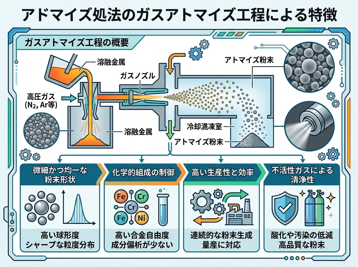 アドマイズ処法のガスアトマイズ工程による特徴