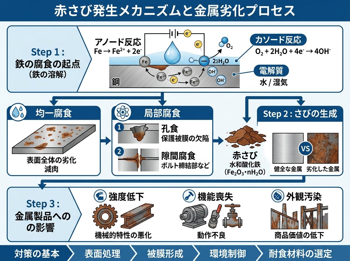 赤さび発生メカニズムと金属劣化プロセス