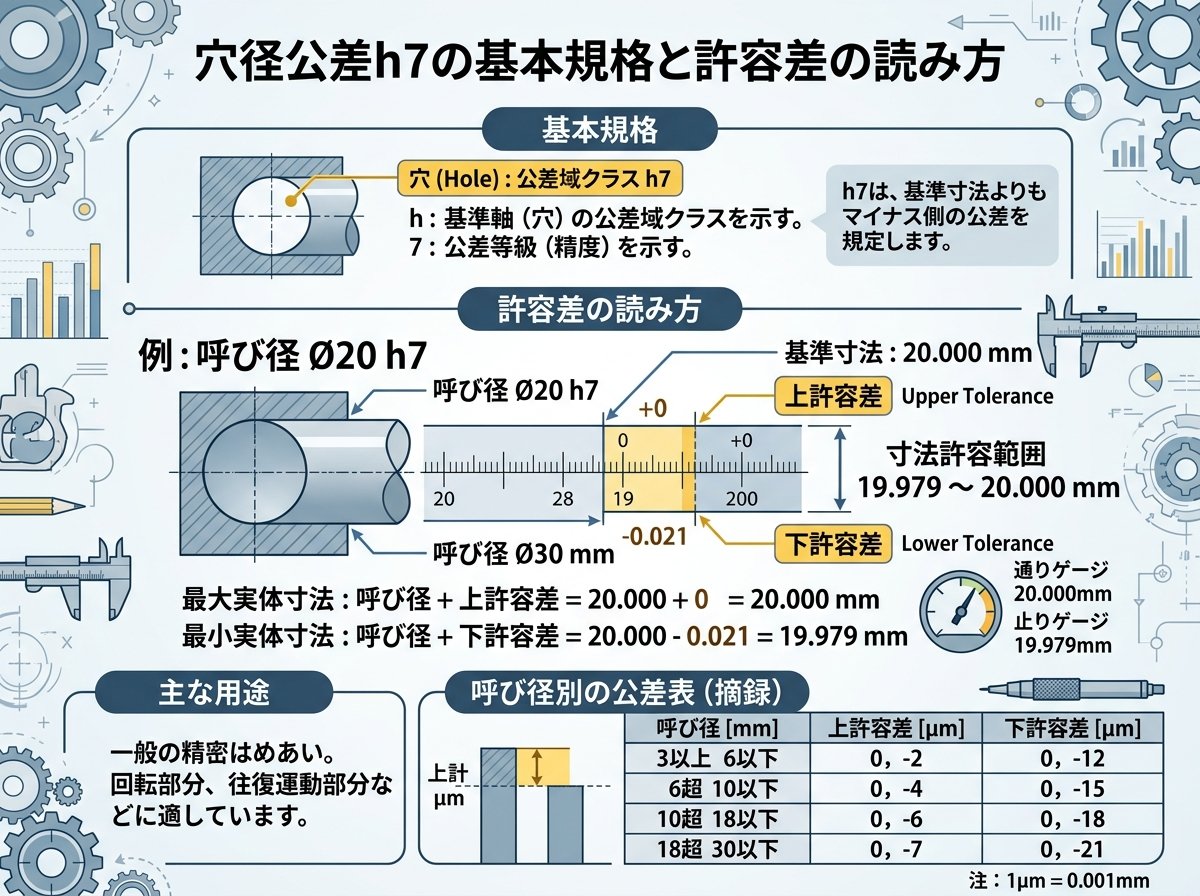 穴径公差h7の基本規格と許容差の読み方