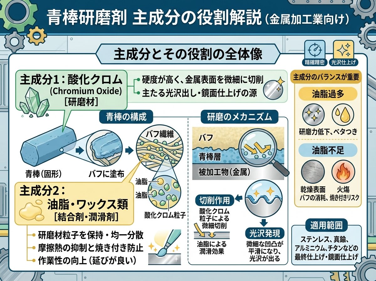 青棒 研磨剤 主成分の役割