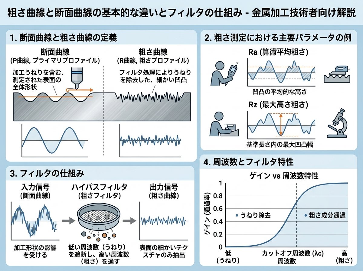 粗さ曲線と断面曲線の基本的な違いとフィルタの仕組み