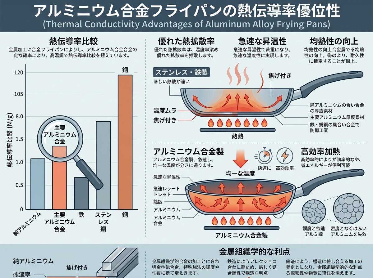 アルミニウム合金フライパンの熱伝導率優位性