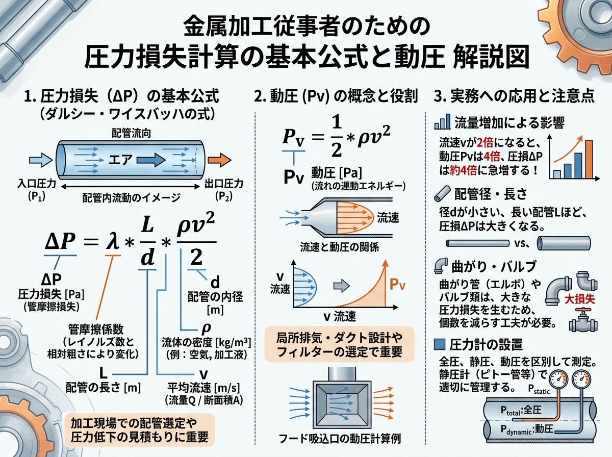 圧力損失計算の基本公式と動圧