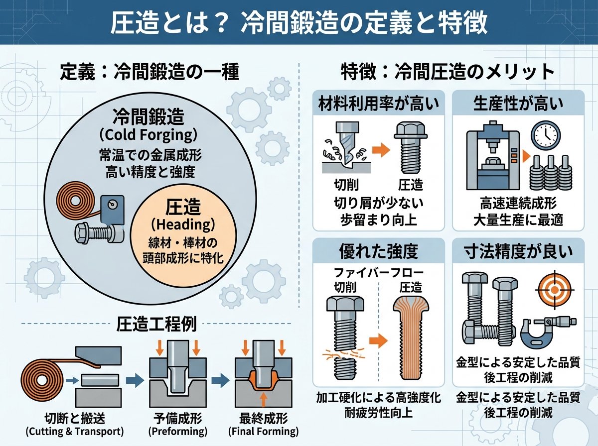 圧造とは？冷間鍛造の定義と特徴
