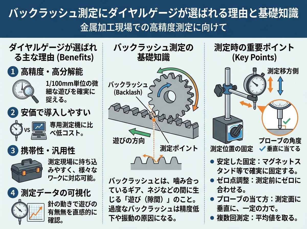 バックラッシュ測定にダイヤルゲージが選ばれる理由と基礎知識