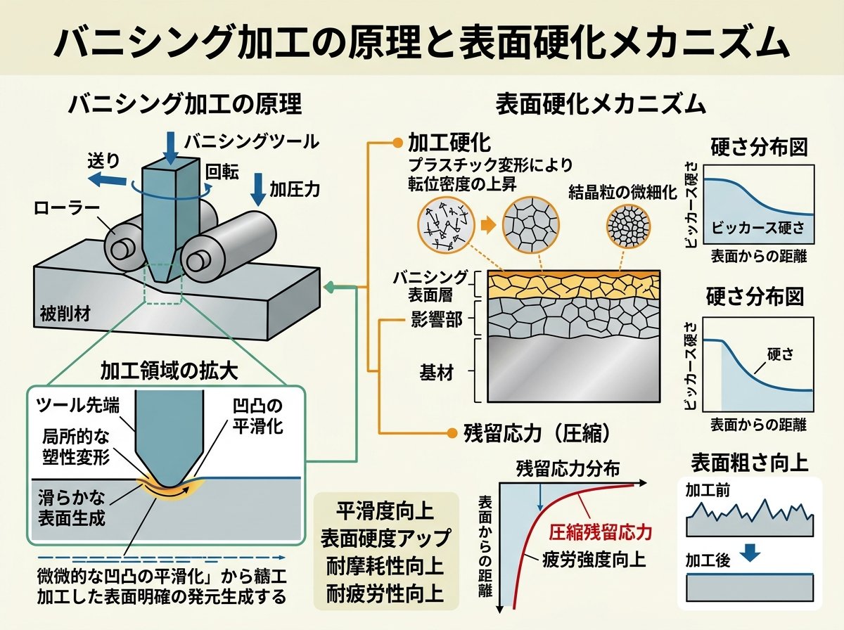 バニシング加工の原理と表面硬化メカニズム