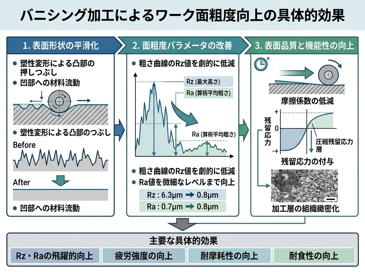 バニシング加工によるワーク面粗度向上の具体的効果
