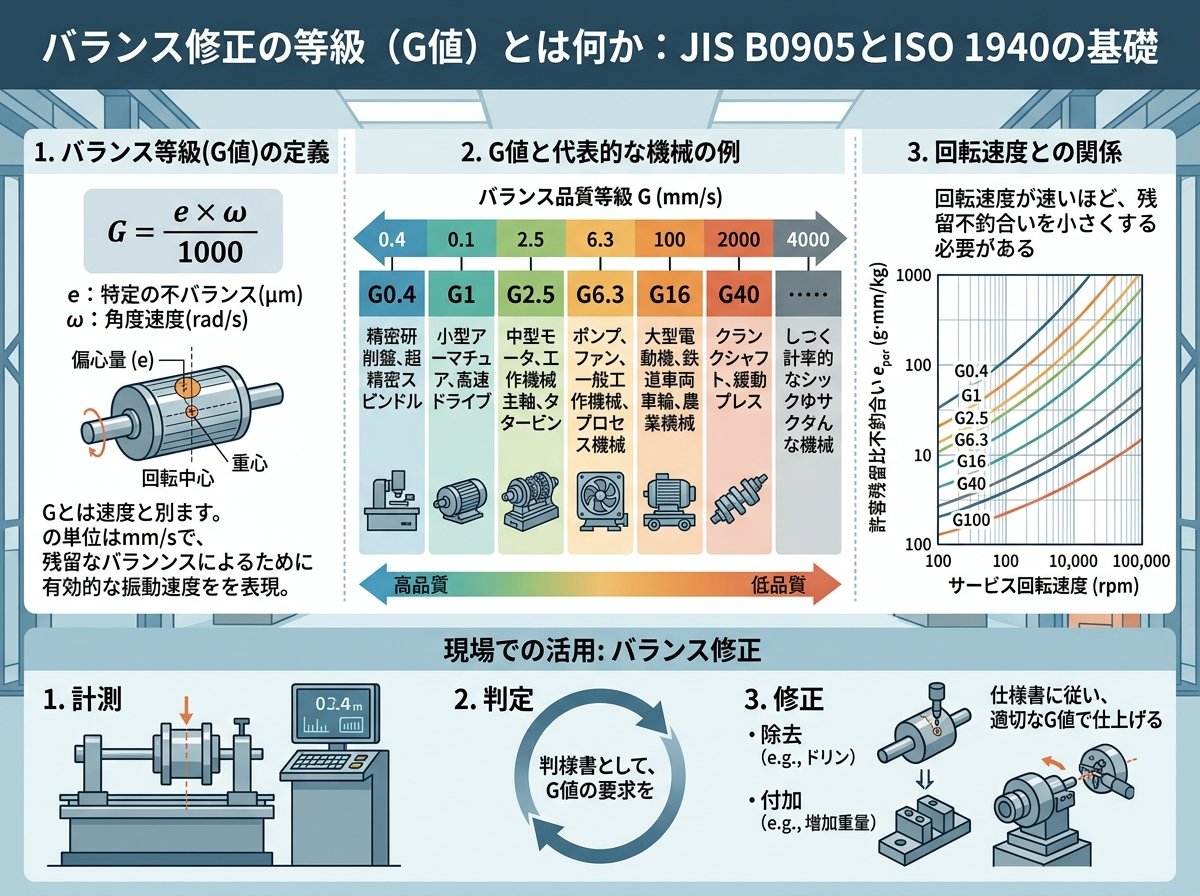 バランス修正の等級(G値)とは何か:JIS B0905とISO 1940の基礎