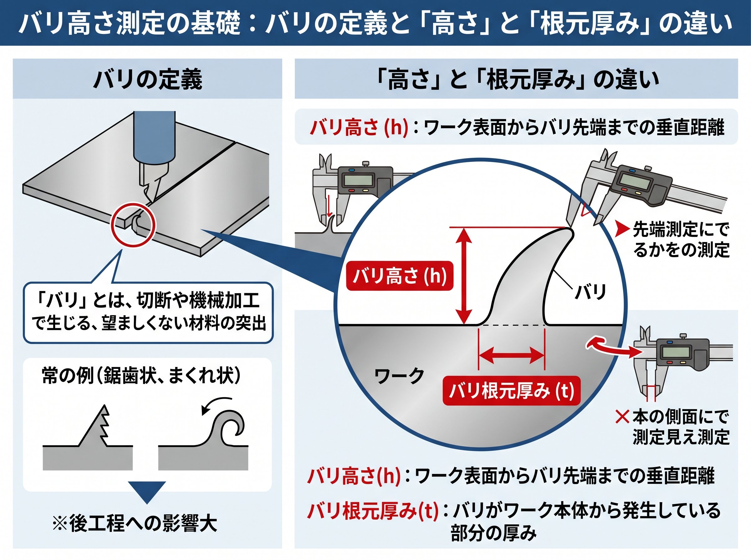 バリ高さ測定の基礎：バリの定義と「高さ」と「根元厚み」の違い
