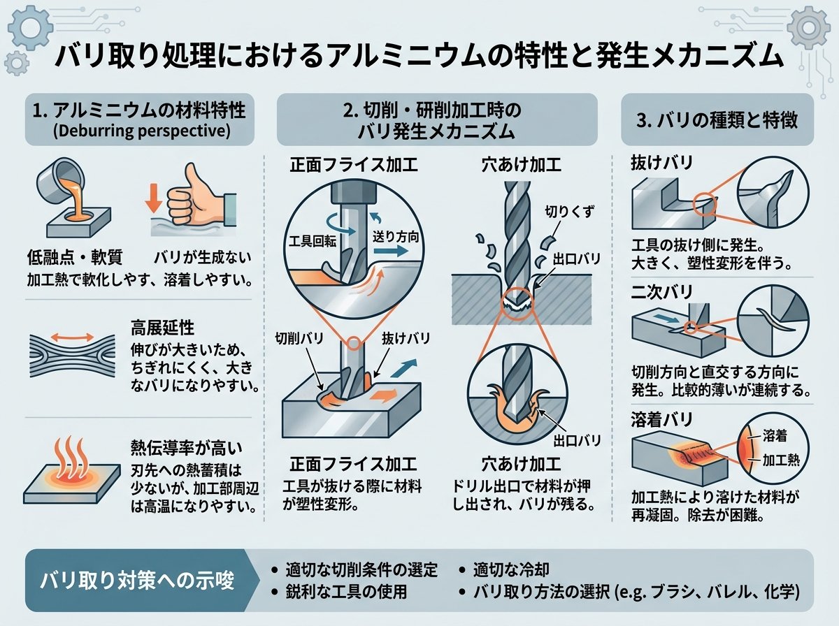 バリ取り処理におけるアルミニウムの特性と発生メカニズム