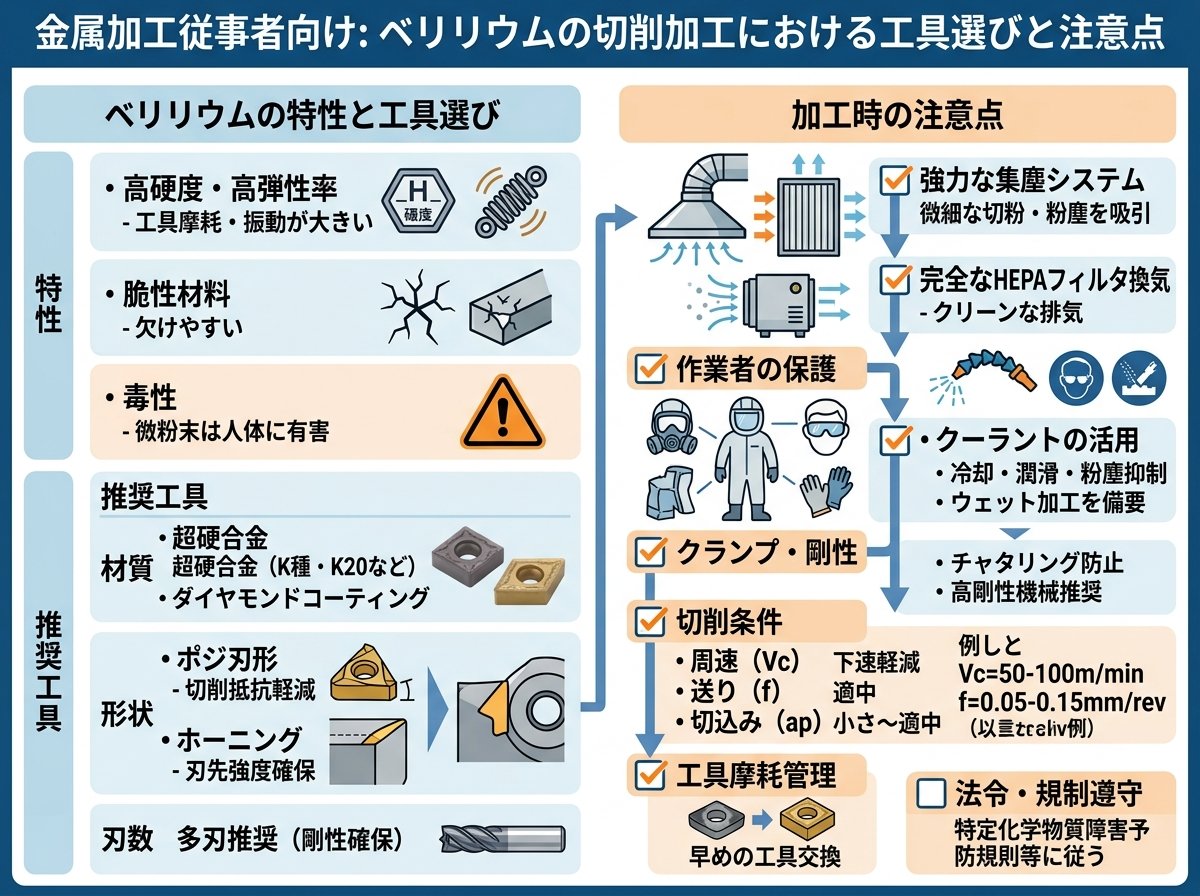 ベリリウムの切削加工における工具選びと注意点