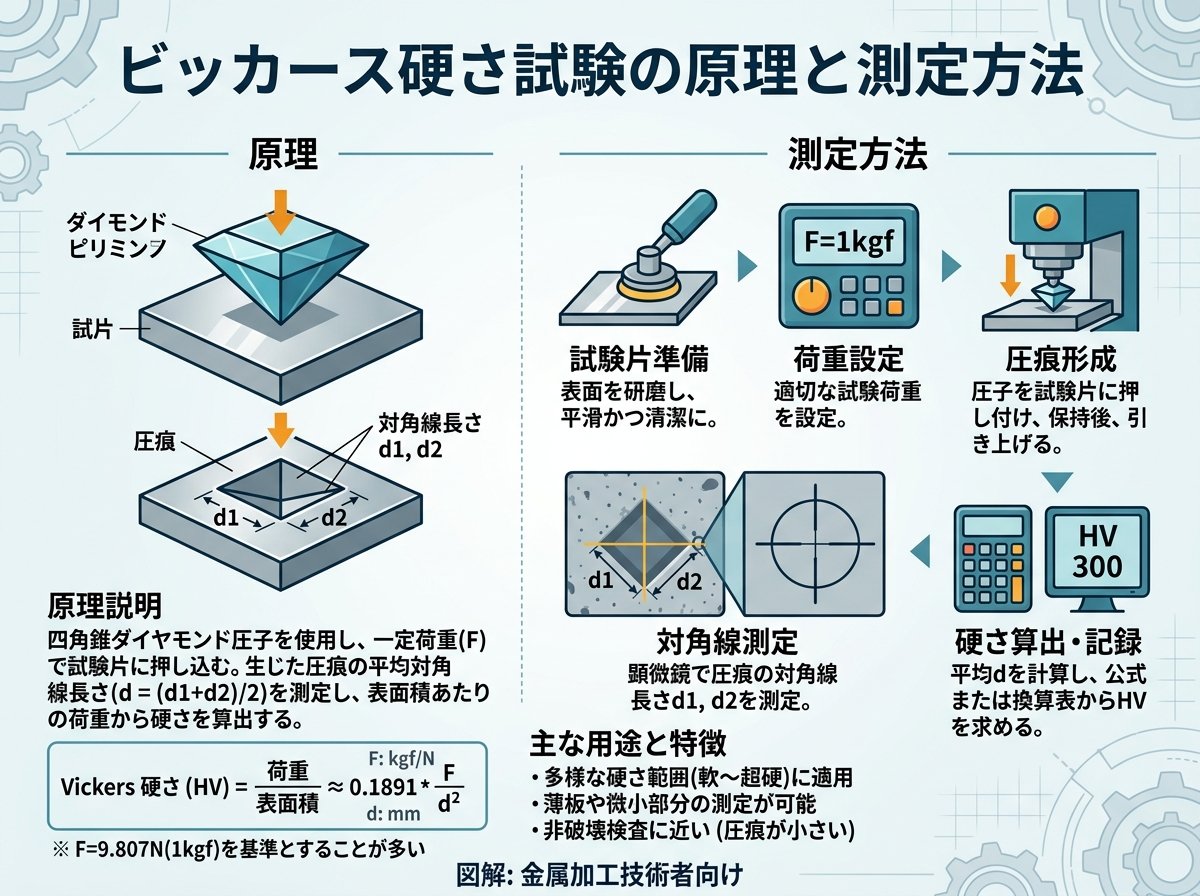 ビッカース硬さ試験の原理と測定方法
