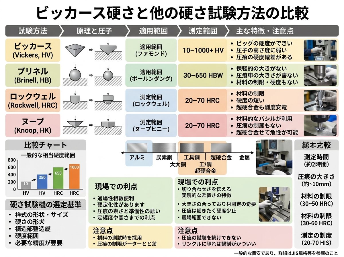 ビッカース硬さと他の硬さ試験方法の比較