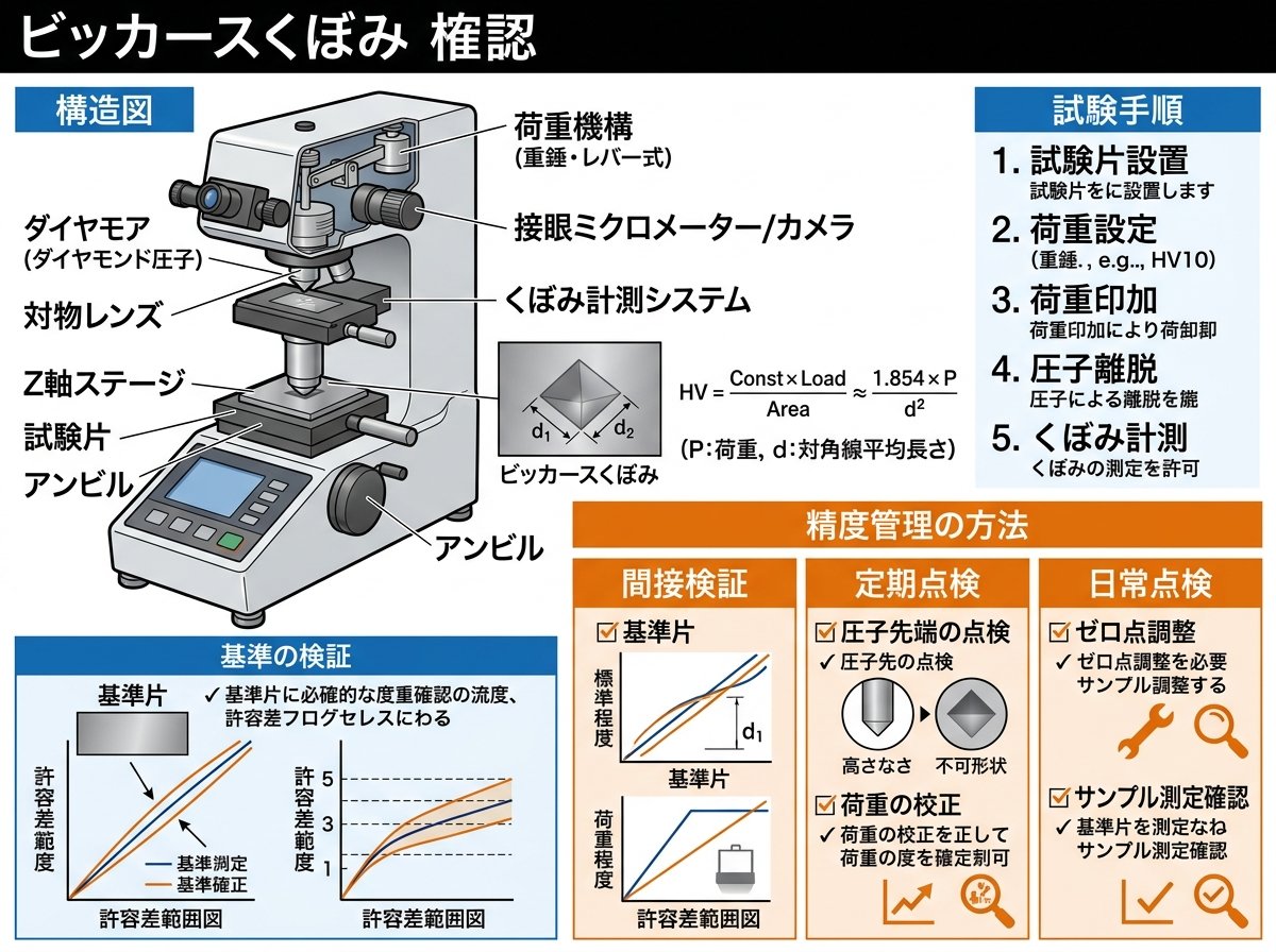 ビッカース硬さ試験機の構造と精度管理