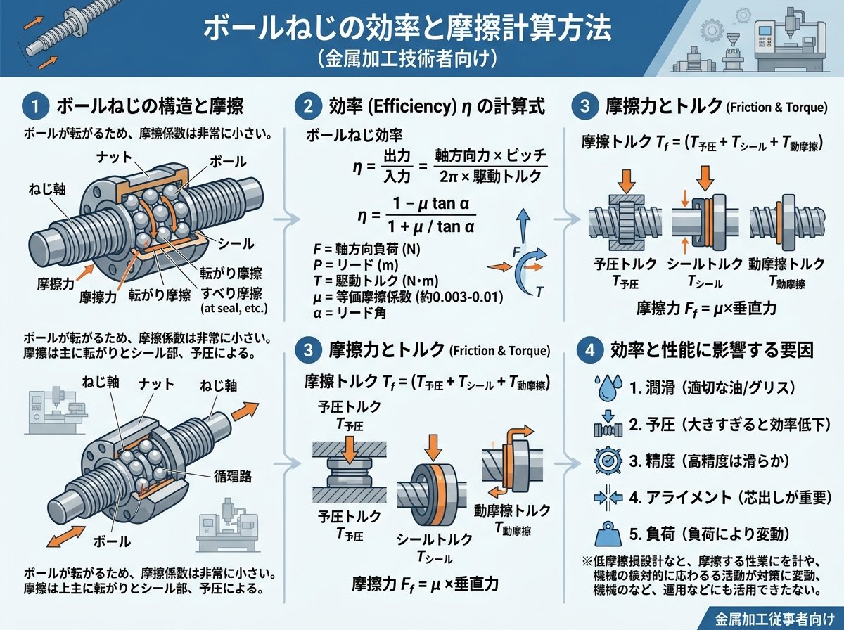 ボールねじの効率と摩擦計算方法