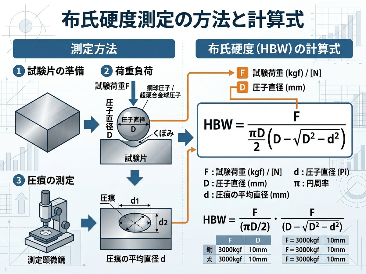 ブリネル硬さ測定の方法と計算式