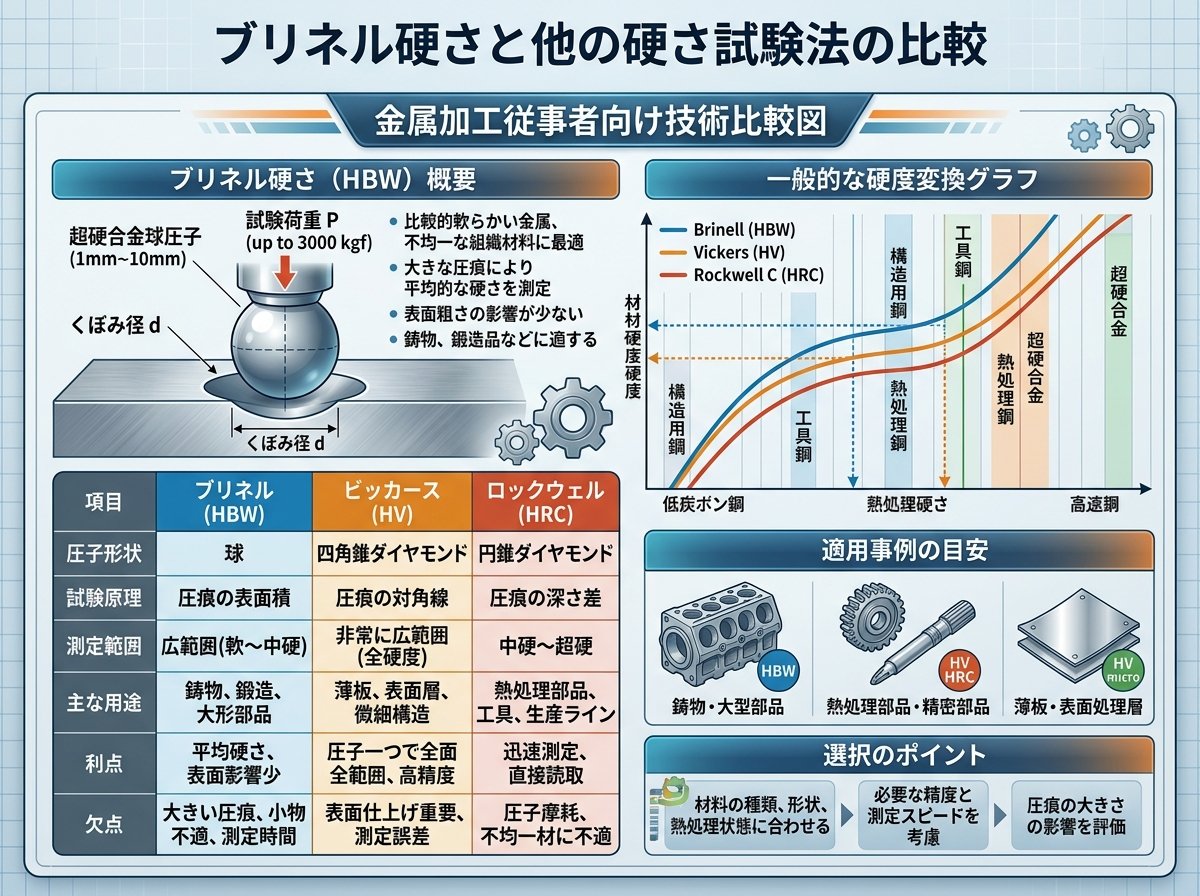ブリネル硬さと他の硬さ試験法の比較