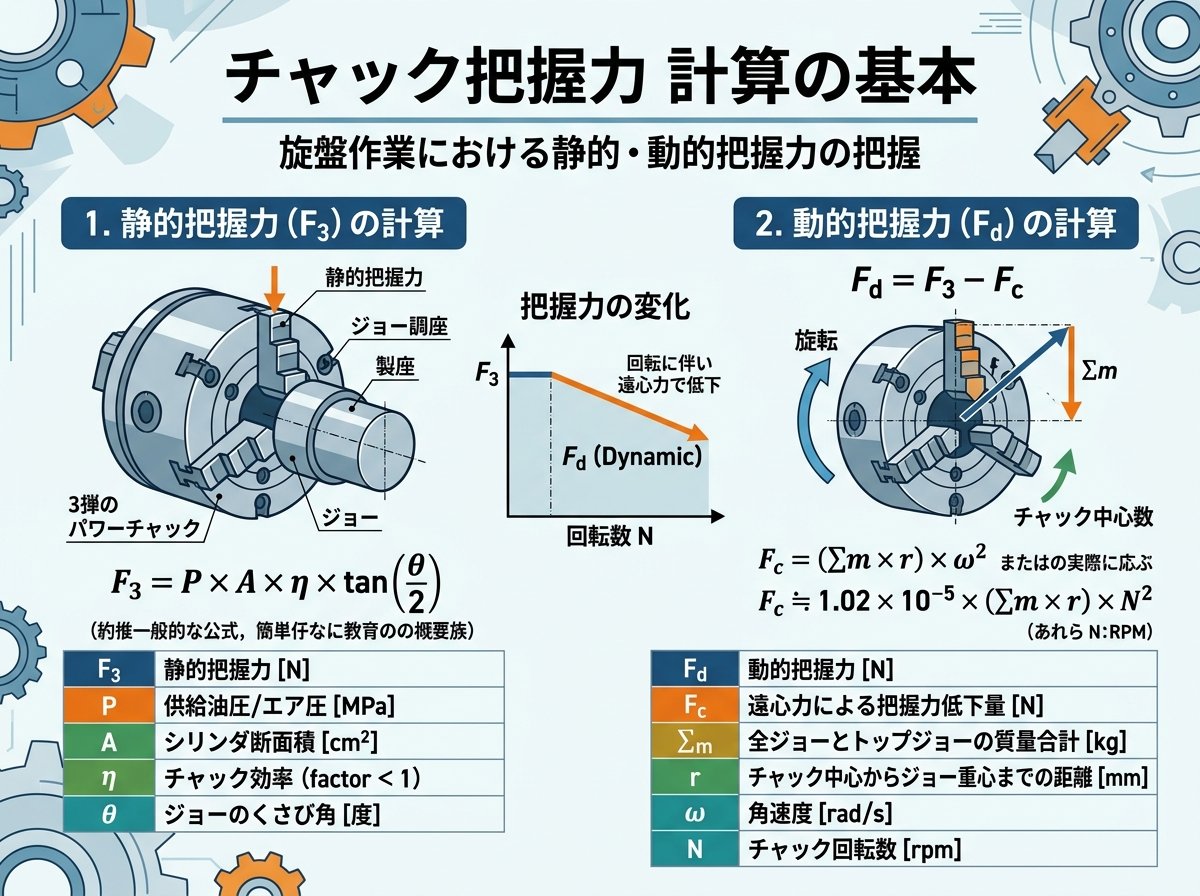 チャック把握力の計算に使う基本公式と各パラメータの意味