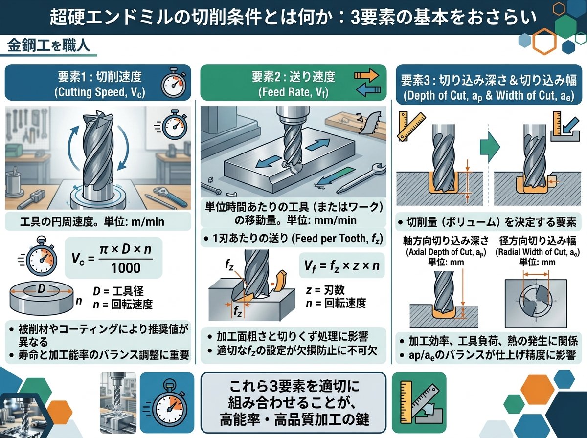 超硬エンドミルの切削条件とは何か:3要素の基本をおさらい