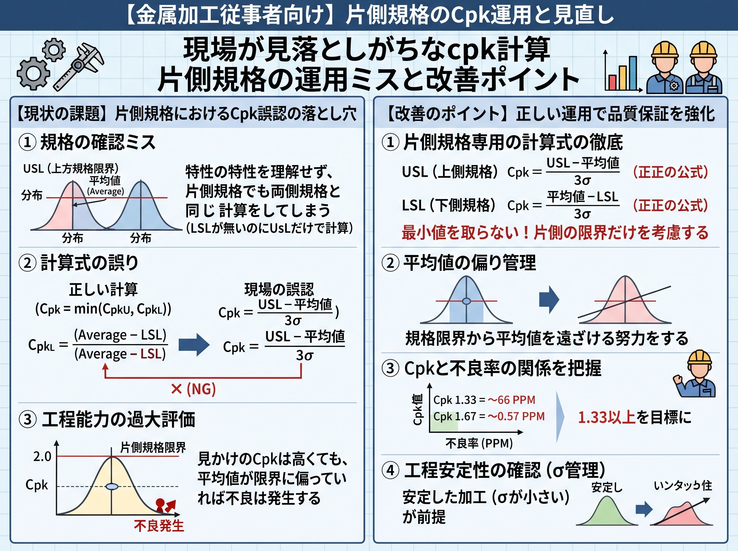 現場が見落としがちなcpk計算 片側規格の運用ミスと改善ポイント