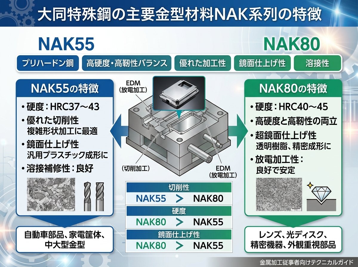 大同特殊鋼の主要金型材料NAK系列の特徴