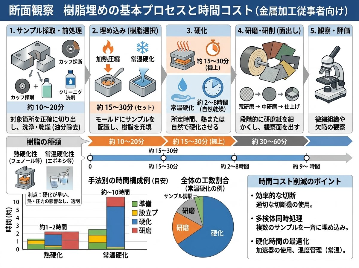 断面観察 樹脂埋めの基本プロセスと時間コスト