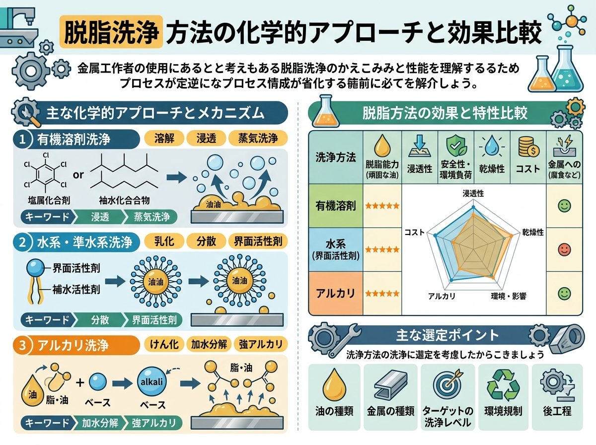 脱脂洗浄 方法の化学的アプローチと効果比較