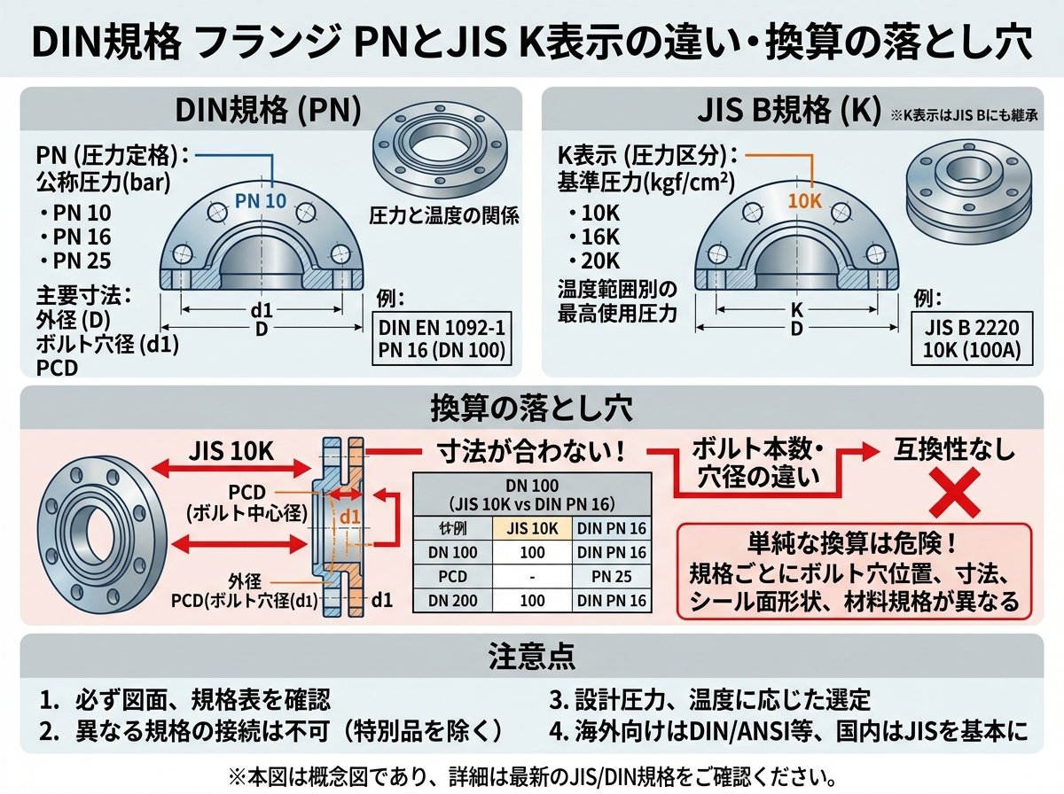 din規格 フランジ pnとJIS K表示の違い・換算の落とし穴