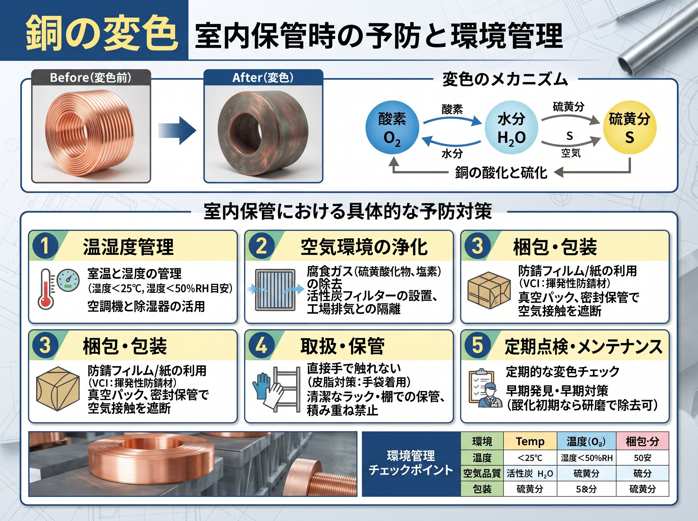 銅の変色 室内保管時の予防と環境管理