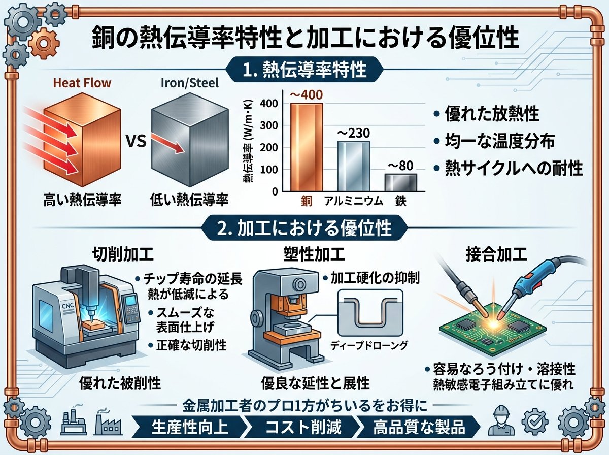 銅の熱伝導率特性と加工における優位性