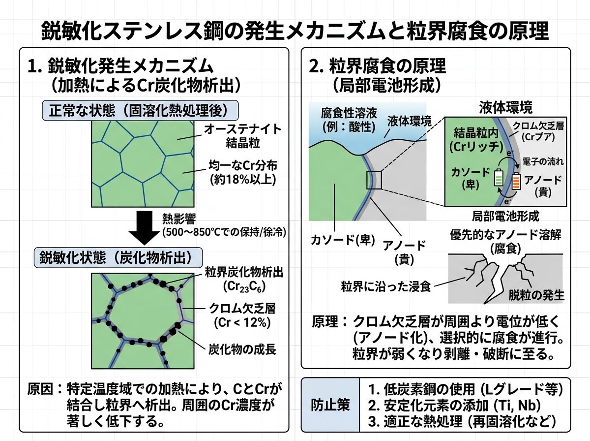 鋭敏化ステンレス発生メカニズムと粒界腐食の原理