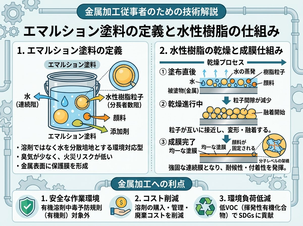 エマルション塗料の定義と水性樹脂の仕組み