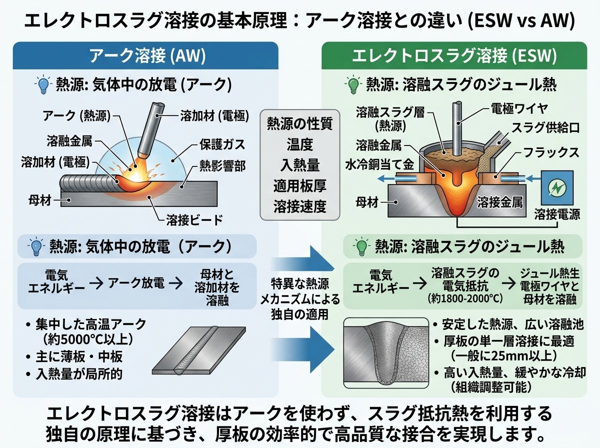 エレクトロスラグ溶接の基本原理：アーク溶接とは根本的に異なる熱源の仕組み