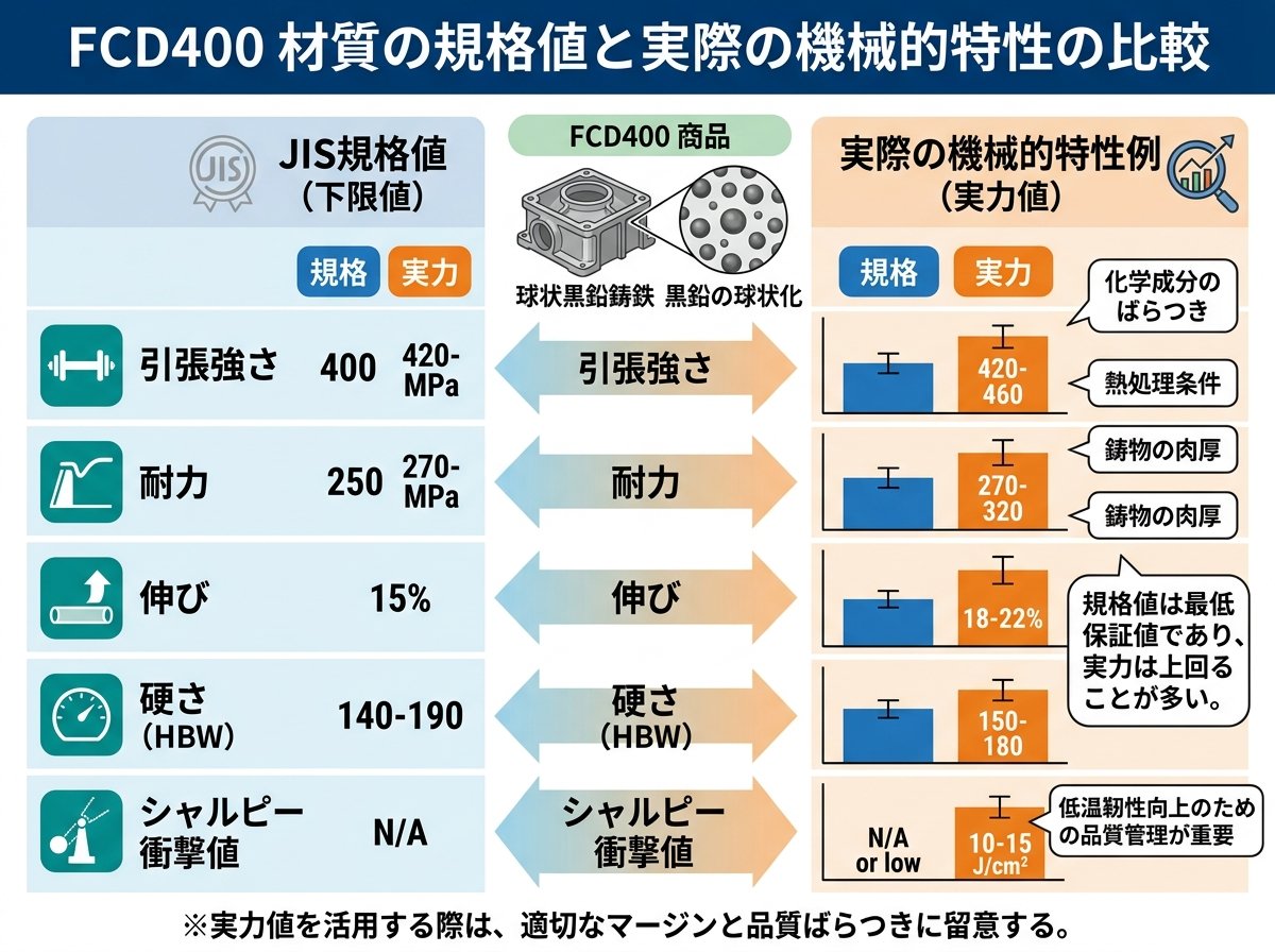 fcd400 材質の規格値と実際の機械的特性